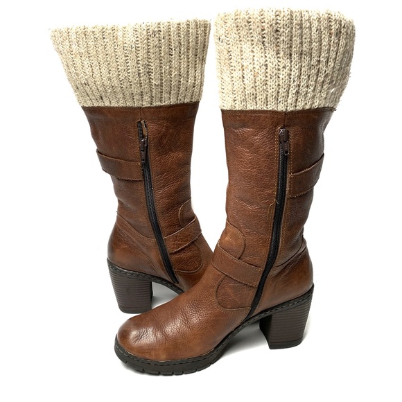 B.O.C. leather knee high boots thick woven sock edge chunky block heel Sz 8.5 - Picture 5 of 8